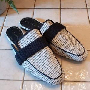 Zara Tweed Point Toe Black and White Flats